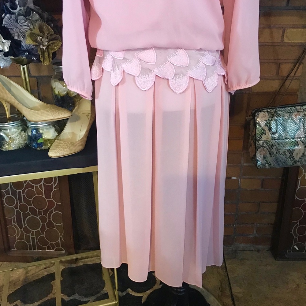 VINTAGE 1980'S PINK BLOUSON DRESS (L) - Picture 7 of 15